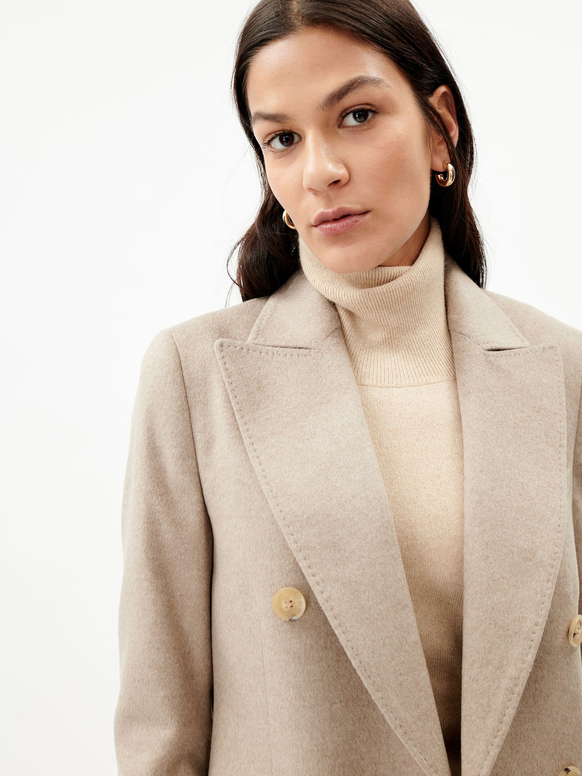 Cashmere Peak Lapel Long Coat — Taupe