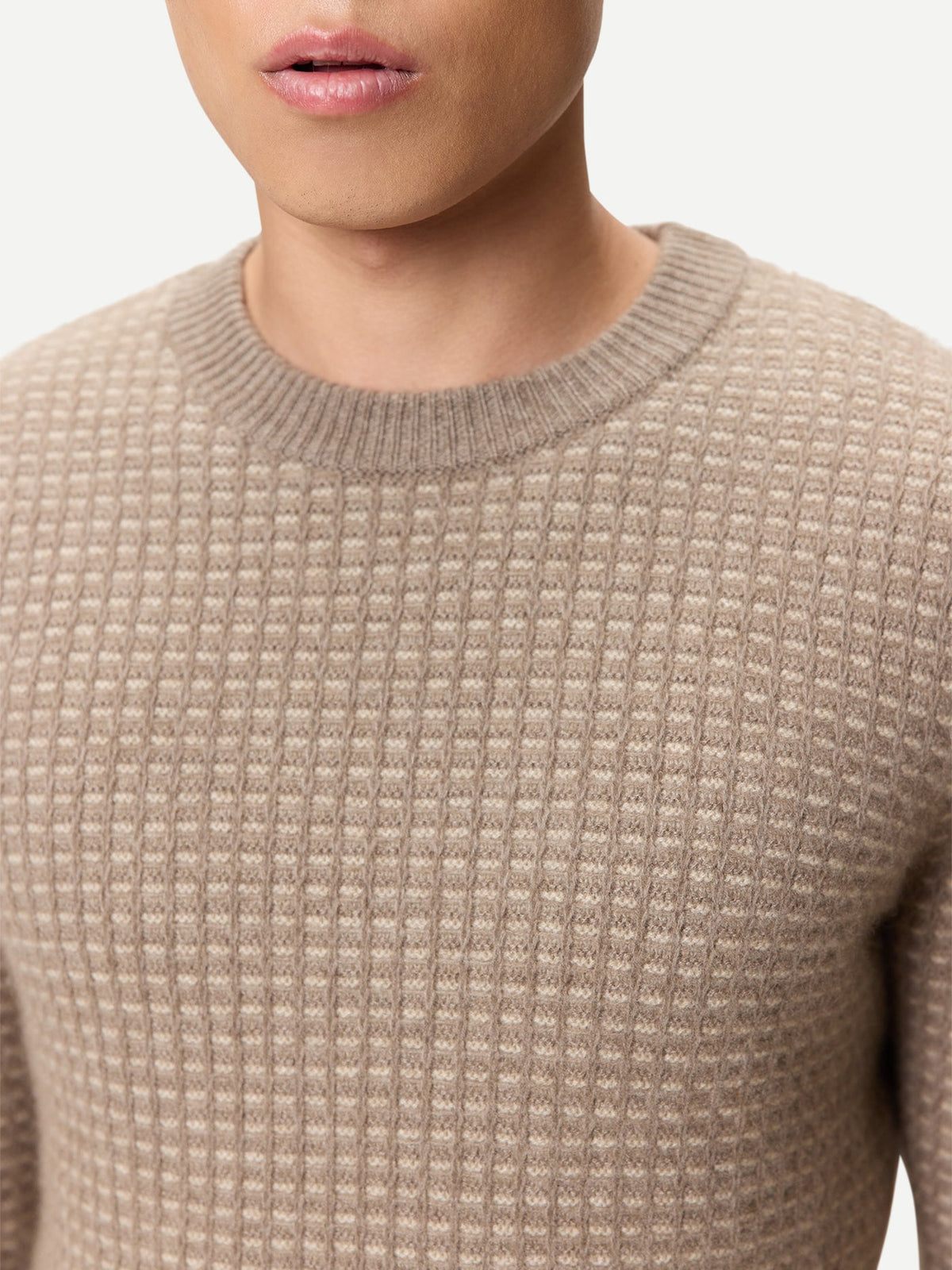 Men's Natural Color Cashmere Waffle Knit Sweater — Taupe