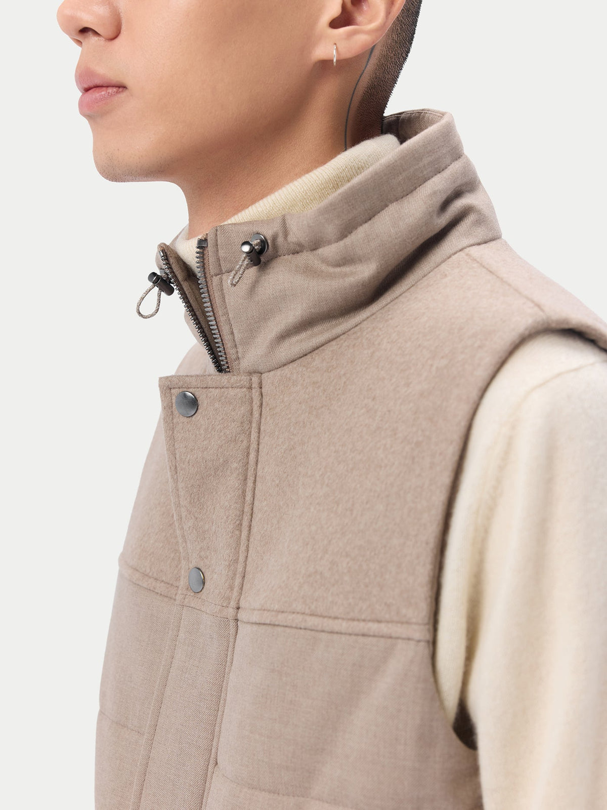 Natural Color Drawstring Collar Cashmere Vest — Taupe