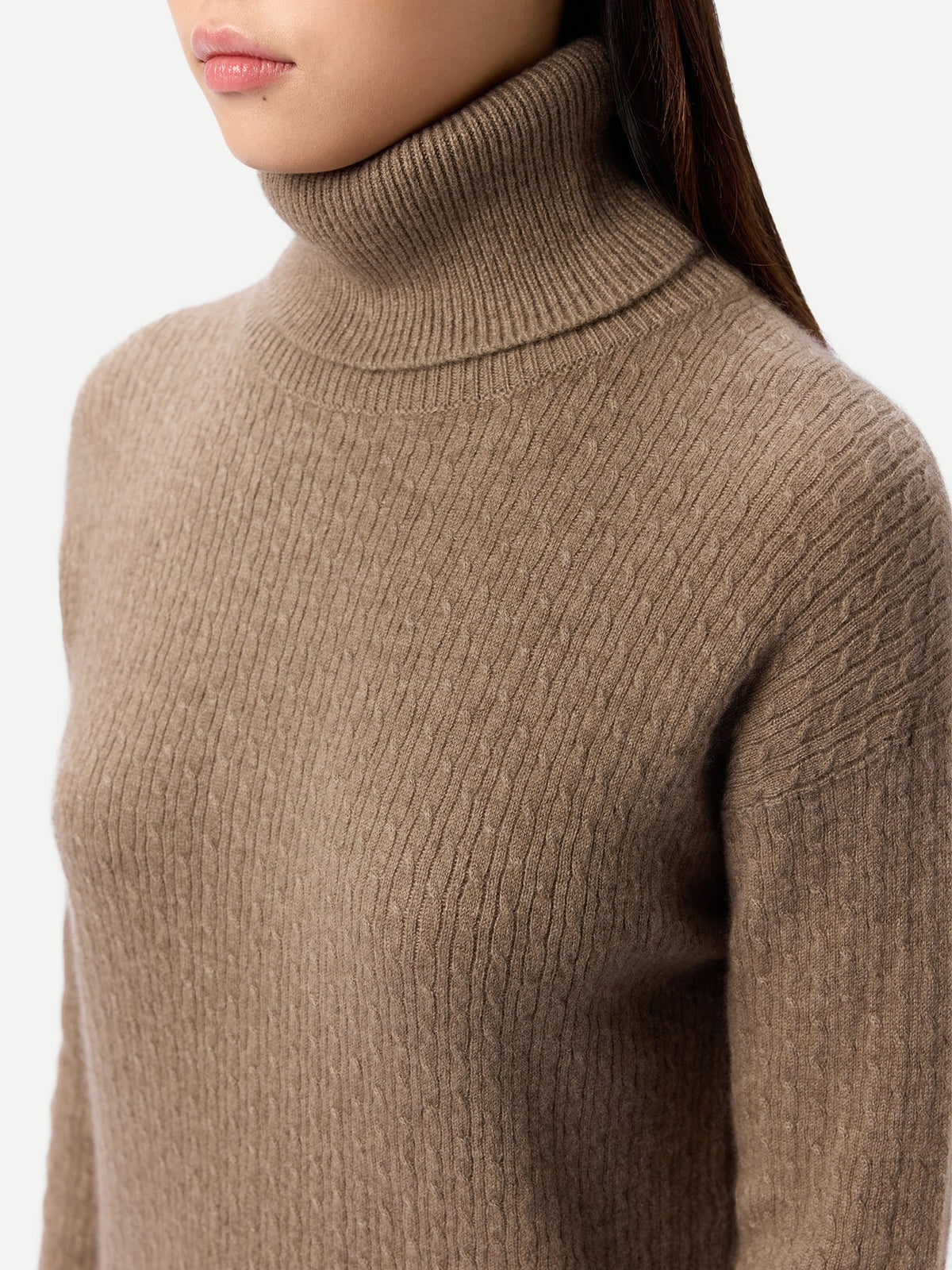 Natural Color Seamless Turtleneck Cashmere Dress — Taupe