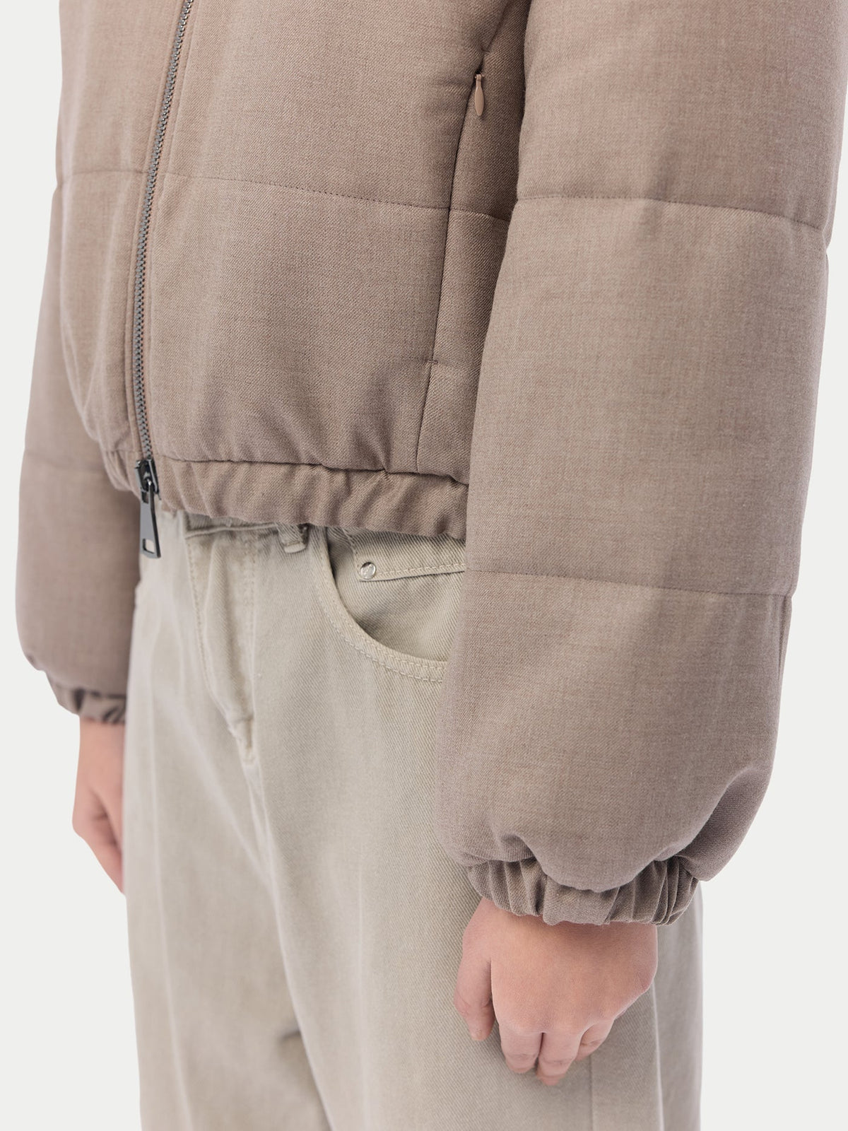 Natural Color Cropped High-neck Cashmere Jacket — Taupe