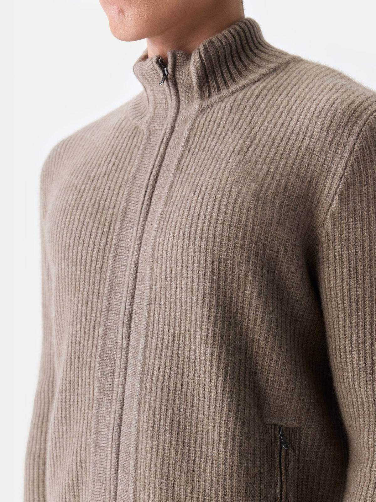 Men's Twо-tone Full-zip Cashmere Cardigan — Taupe