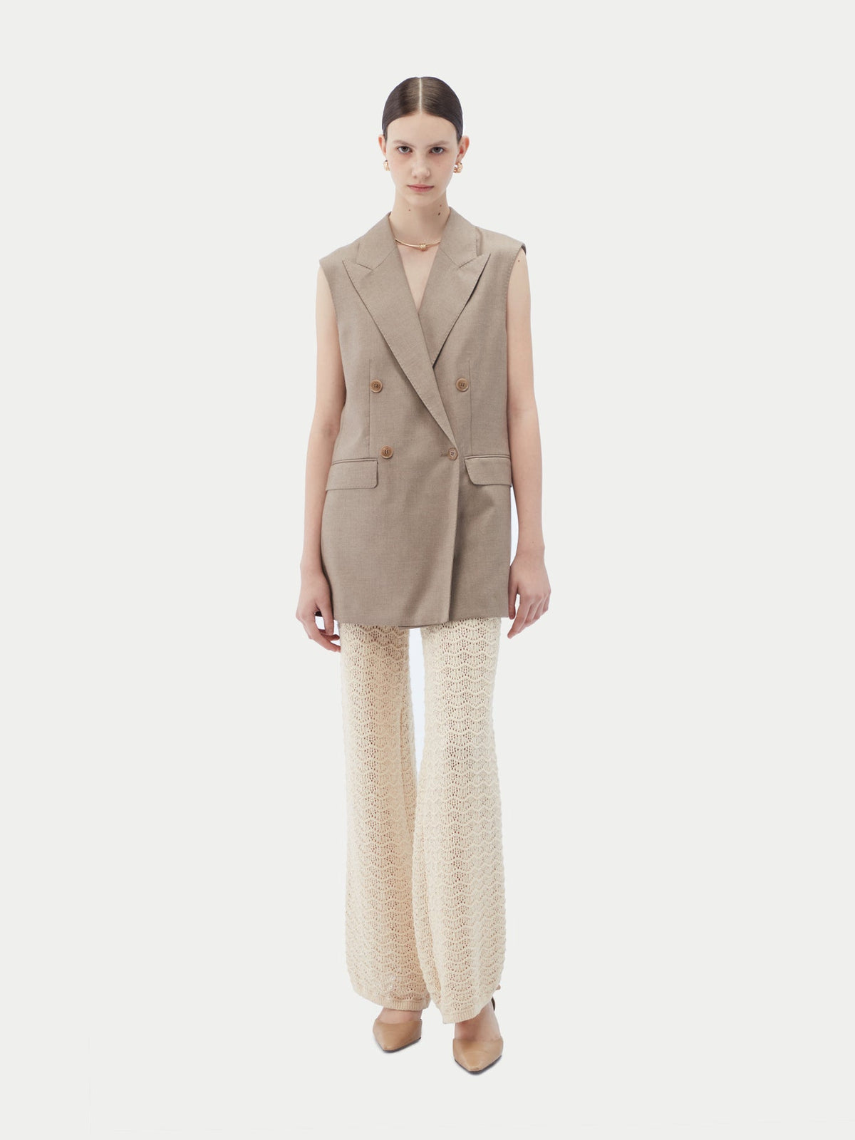 Natural Color Cashmere Double-breasted Vest — Taupe