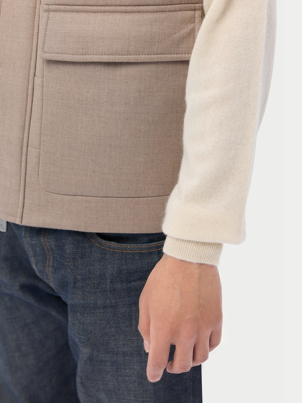 Natural Color Drawstring Collar Cashmere Vest — Taupe