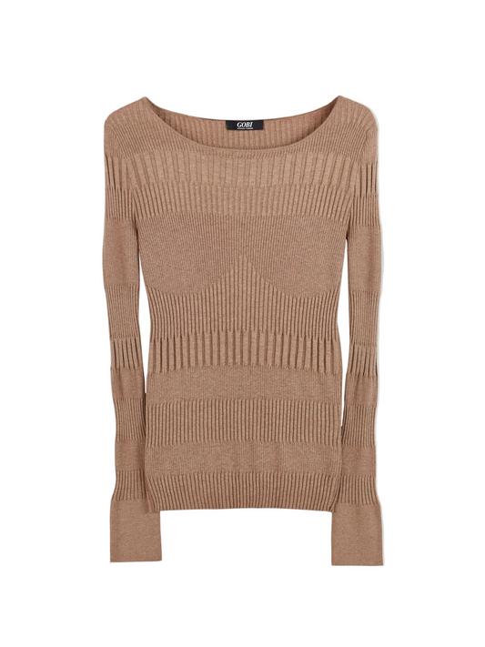 Ribbed Cotton Silk Cashmere Blend Sweater — Taupe Brown