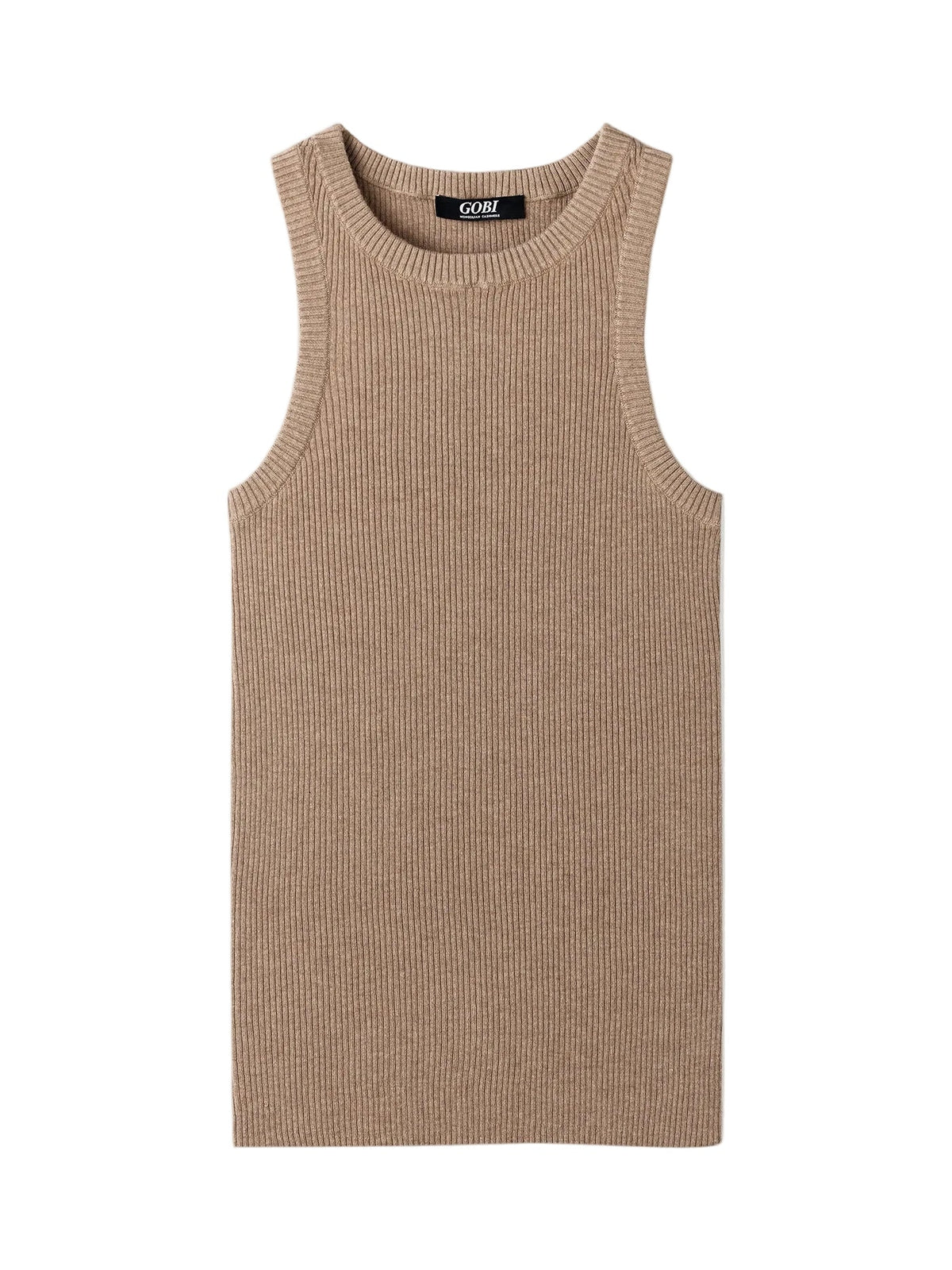 Ribbed Cotton Silk Cashmere Blend Tank Top — Taupe Brown