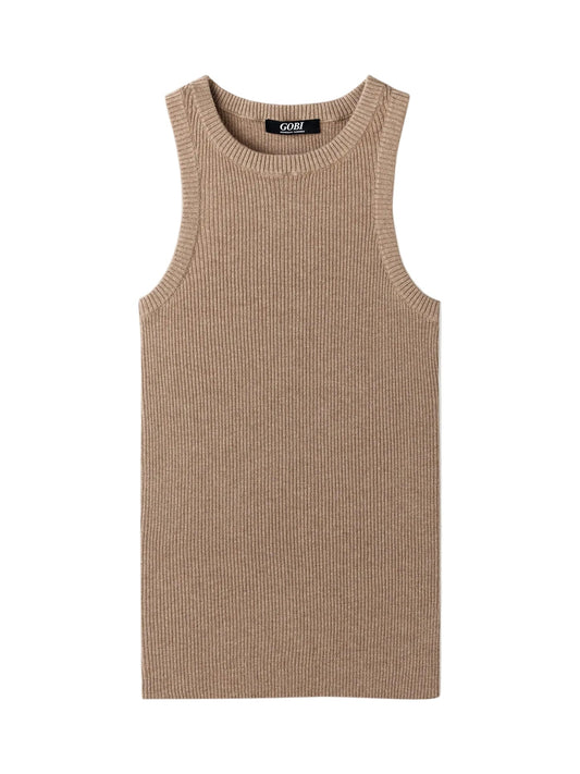 Ribbed Cotton Silk Cashmere Blend Tank Top — Taupe Brown