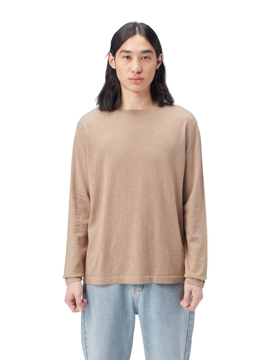Men's Crewneck Cotton Silk Cashmere Blend Sweater — Taupe Brown