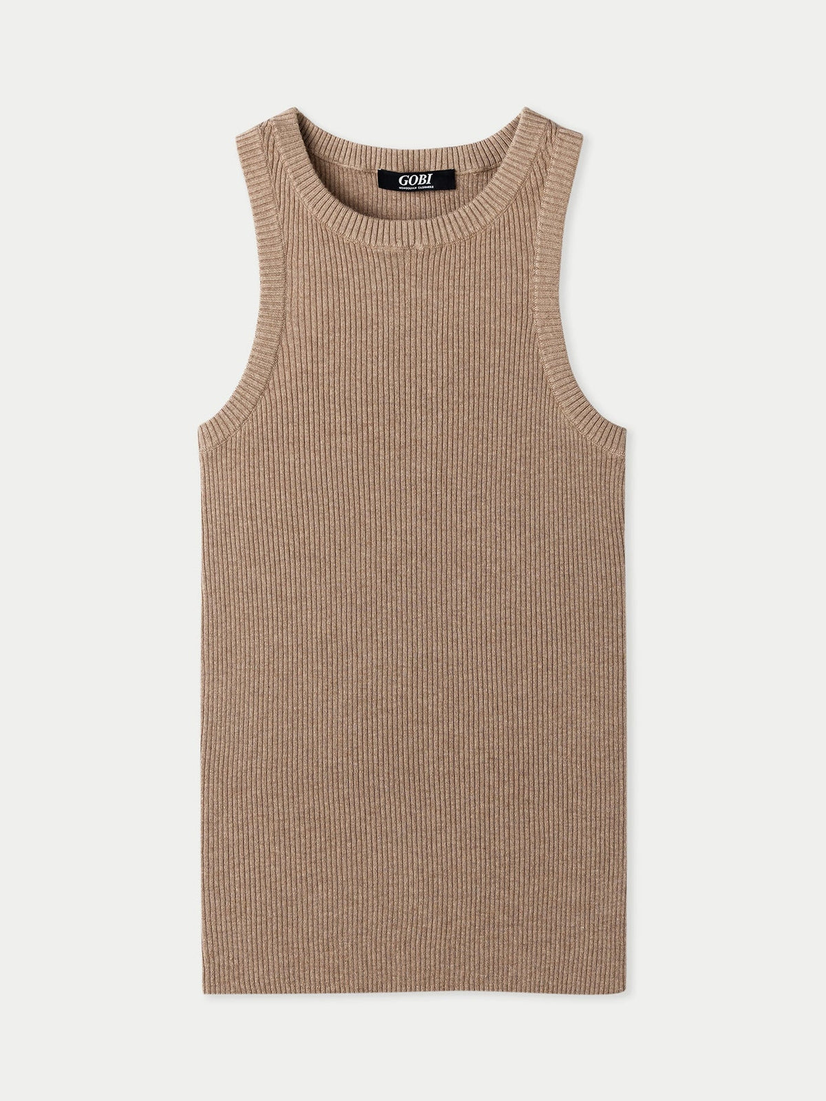Ribbed Cotton Silk Cashmere Blend Tank Top — Taupe Brown