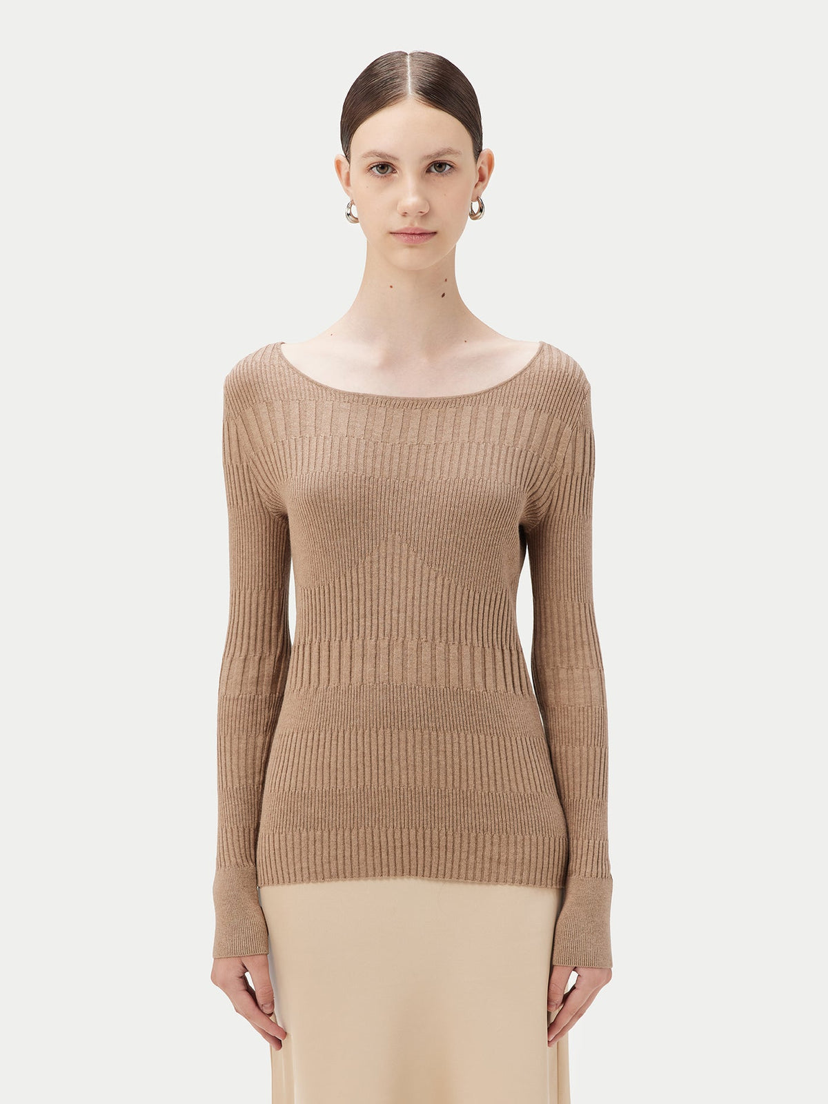 Ribbed Cotton Silk Cashmere Blend Sweater — Taupe Brown