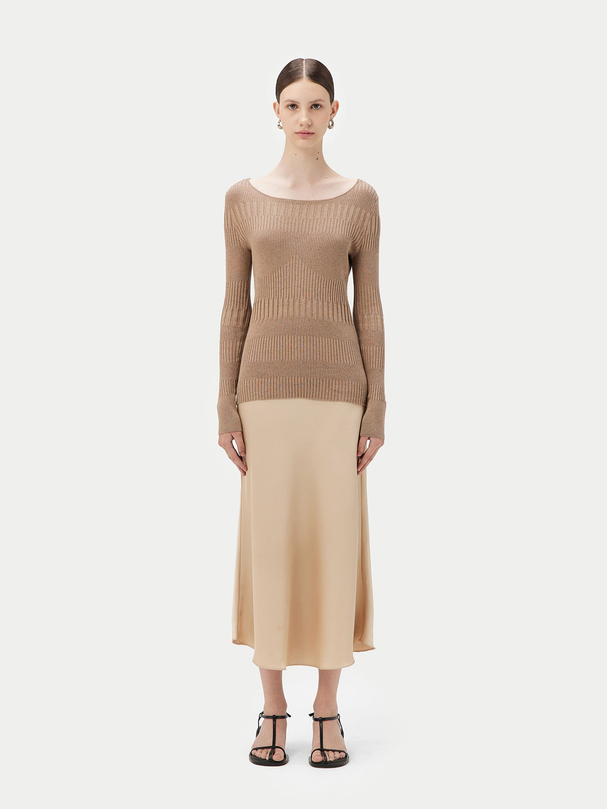 Ribbed Cotton Silk Cashmere Blend Sweater — Taupe Brown