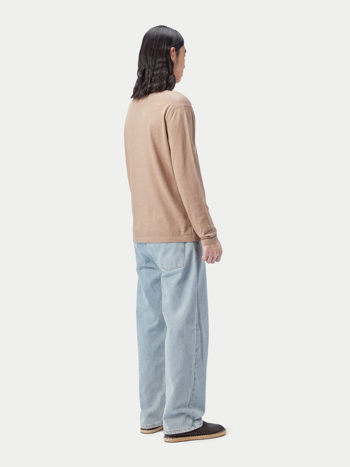 Men's Crewneck Cotton Silk Cashmere Blend Sweater — Taupe Brown