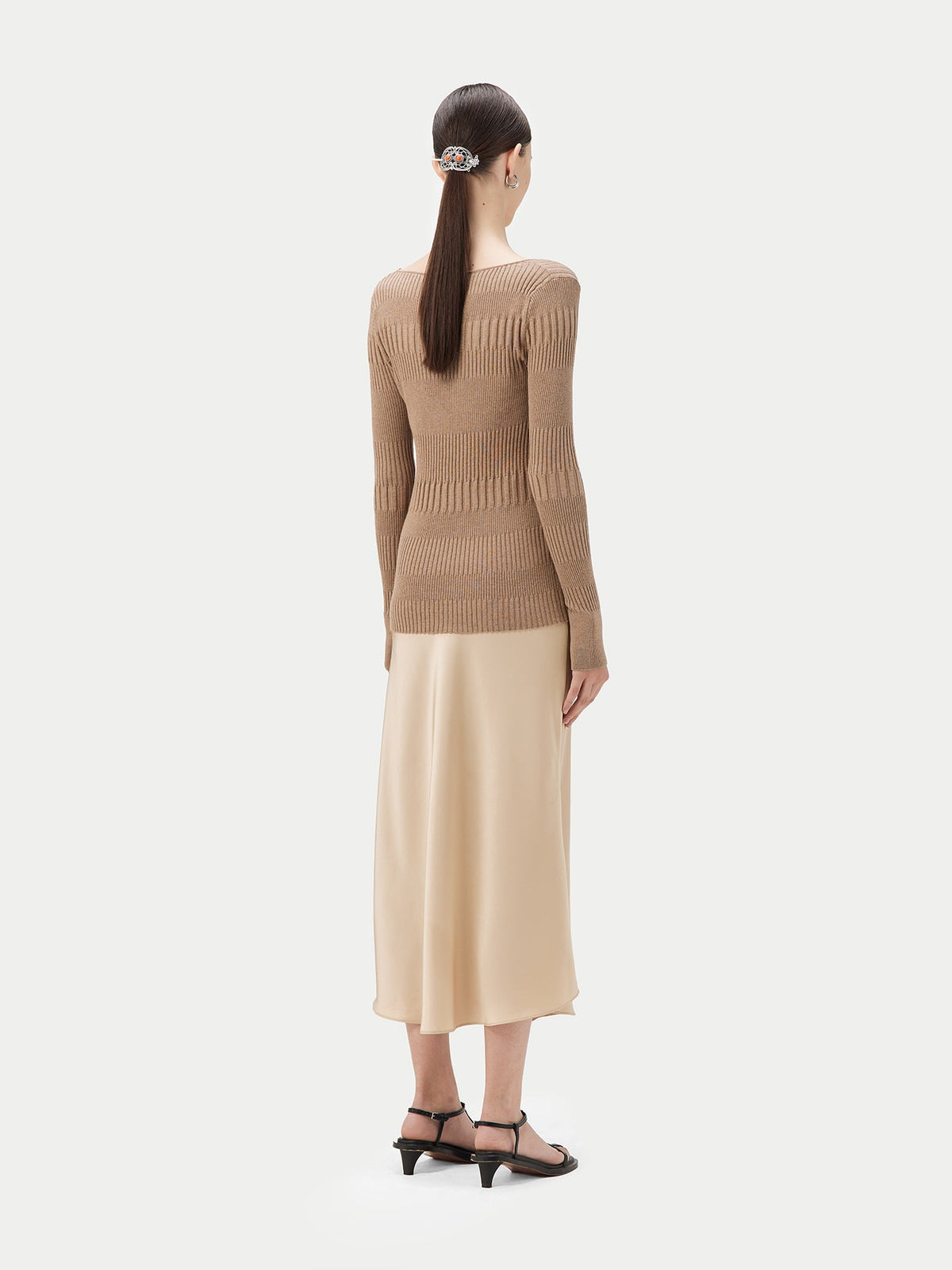 Ribbed Cotton Silk Cashmere Blend Sweater — Taupe Brown