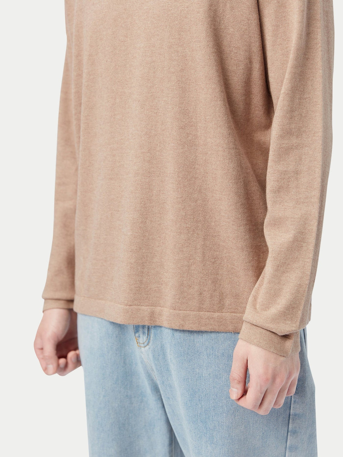 Men's Crewneck Cotton Silk Cashmere Blend Sweater — Taupe Brown