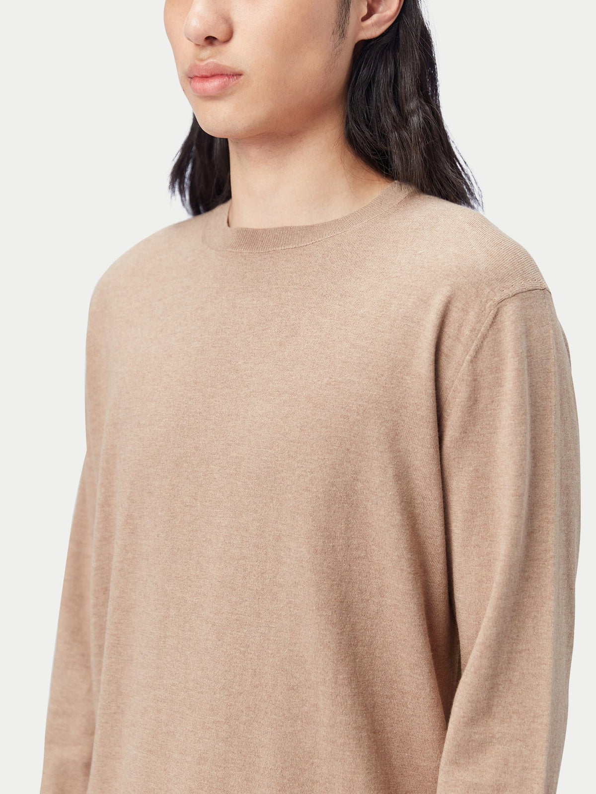Men's Crewneck Cotton Silk Cashmere Blend Sweater — Taupe Brown