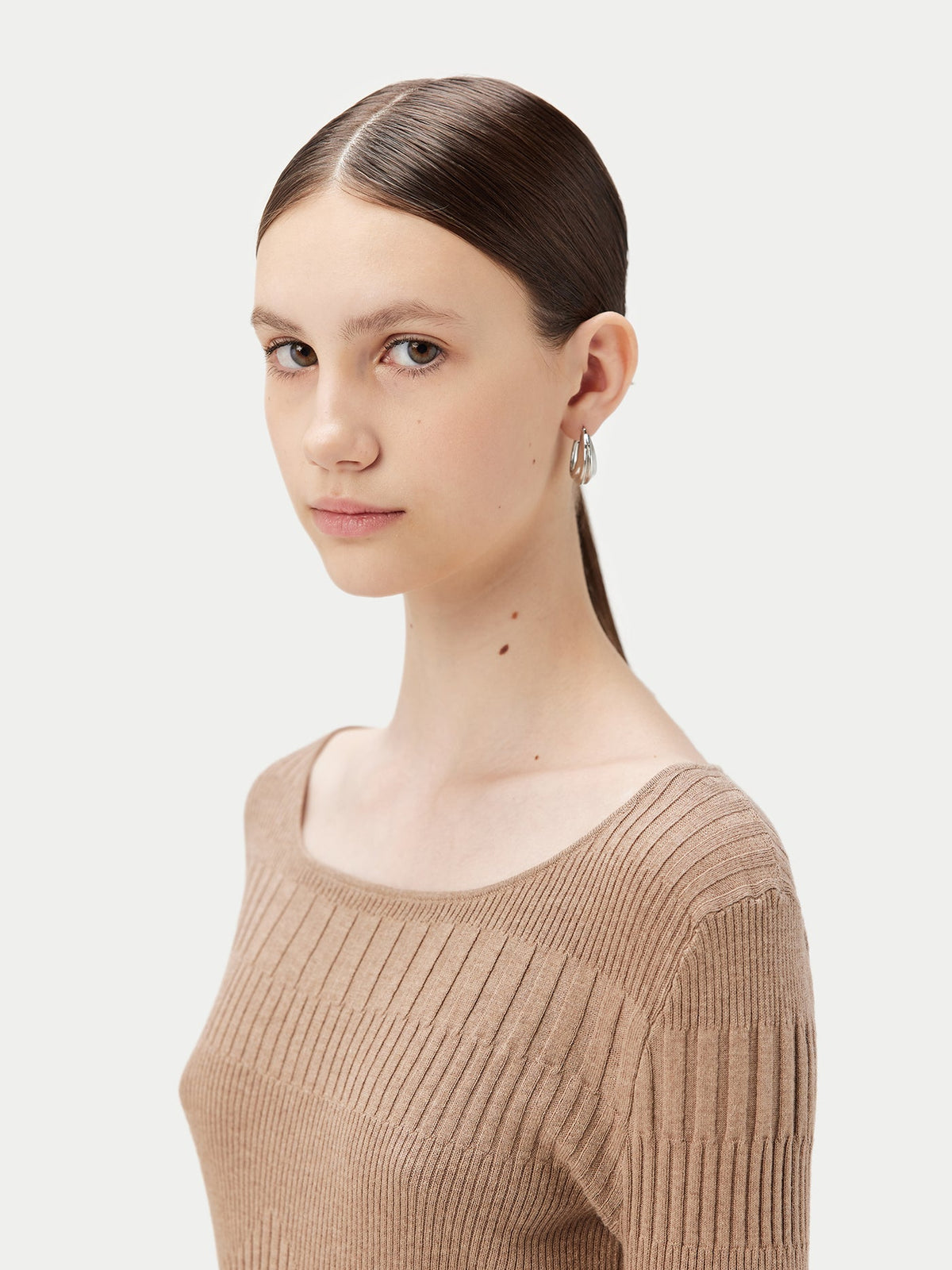 Ribbed Cotton Silk Cashmere Blend Sweater — Taupe Brown