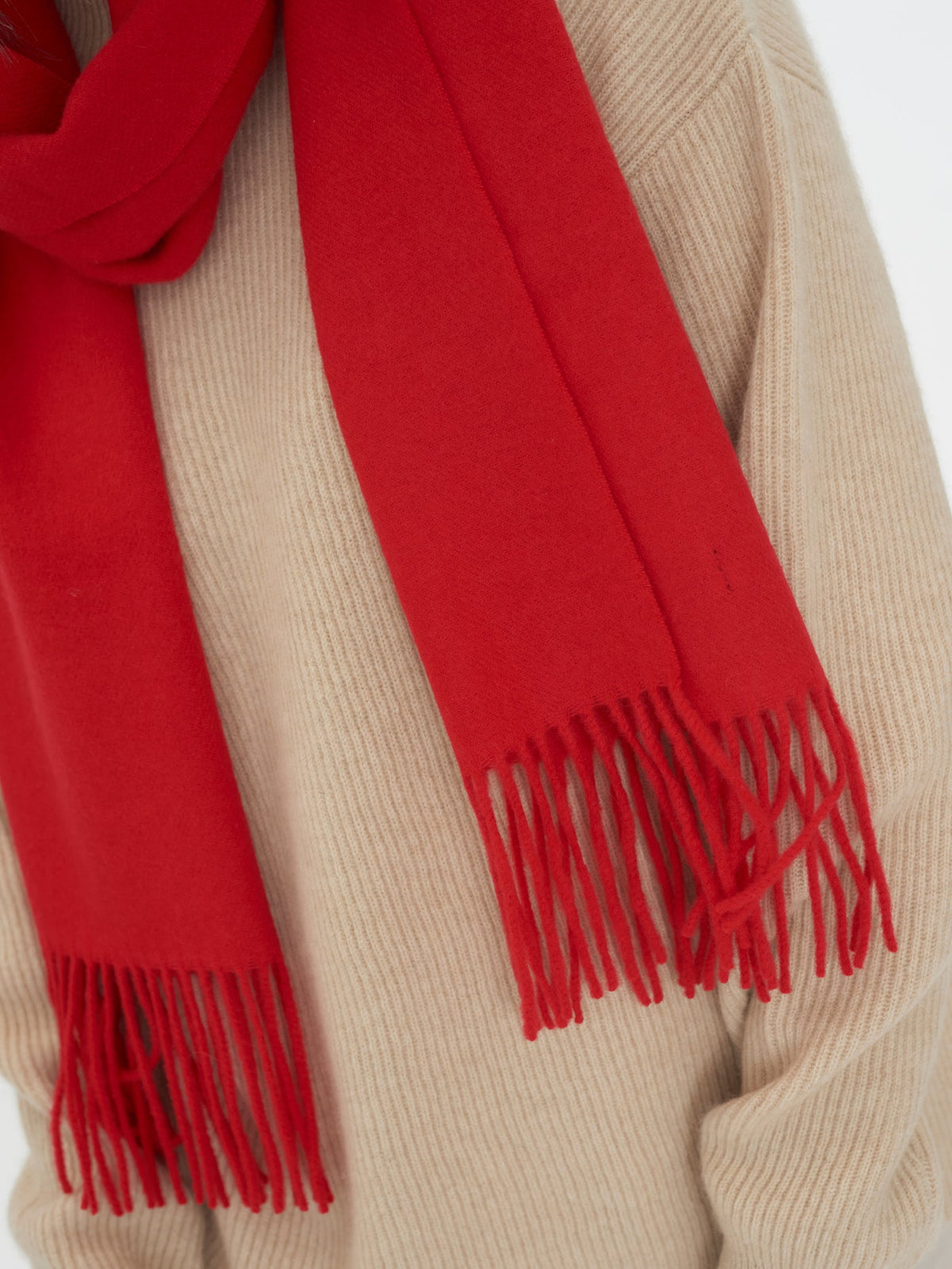 Cashmere Fringed Scarf — True Red