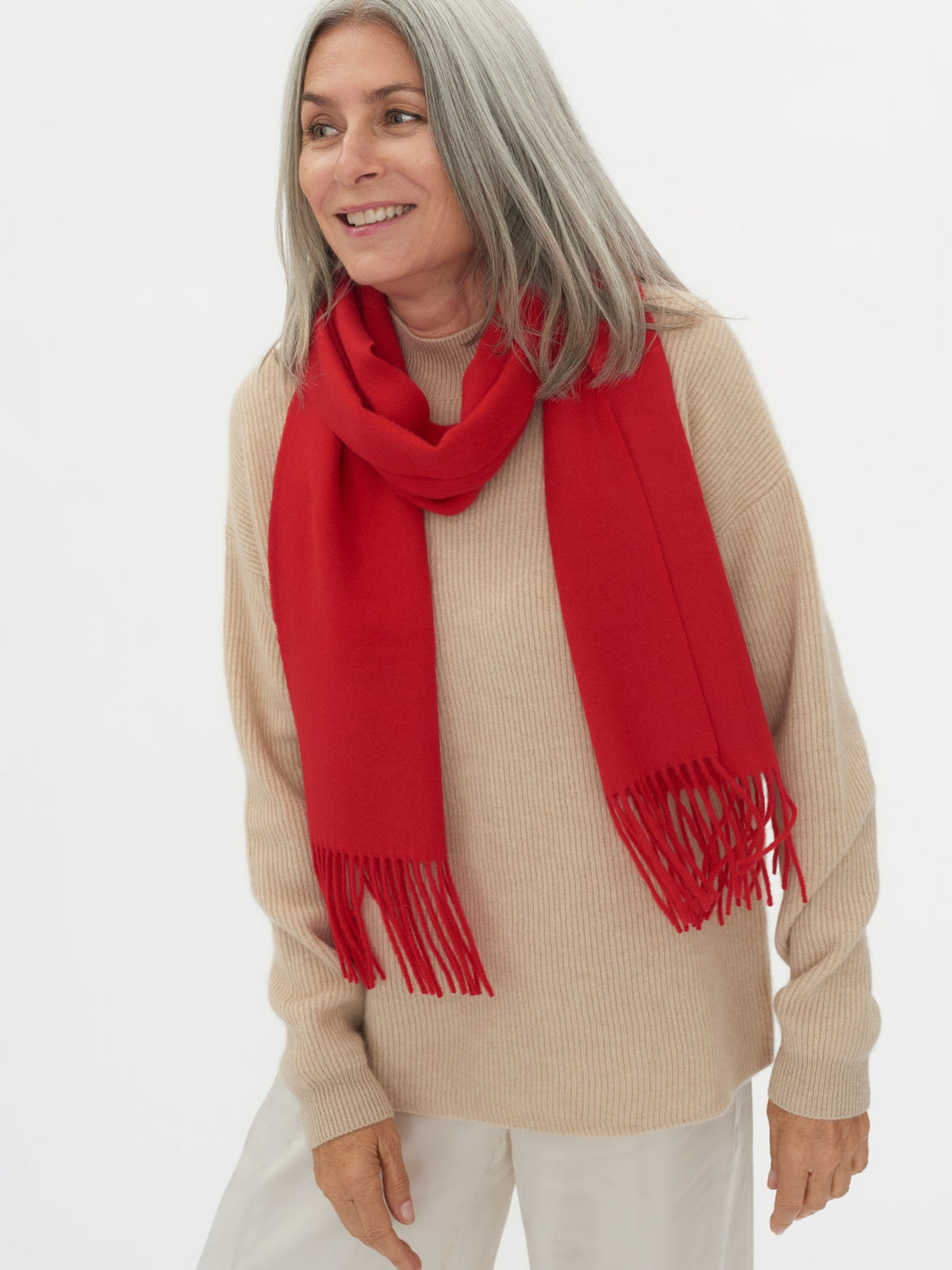 Cashmere Fringed Scarf — True Red