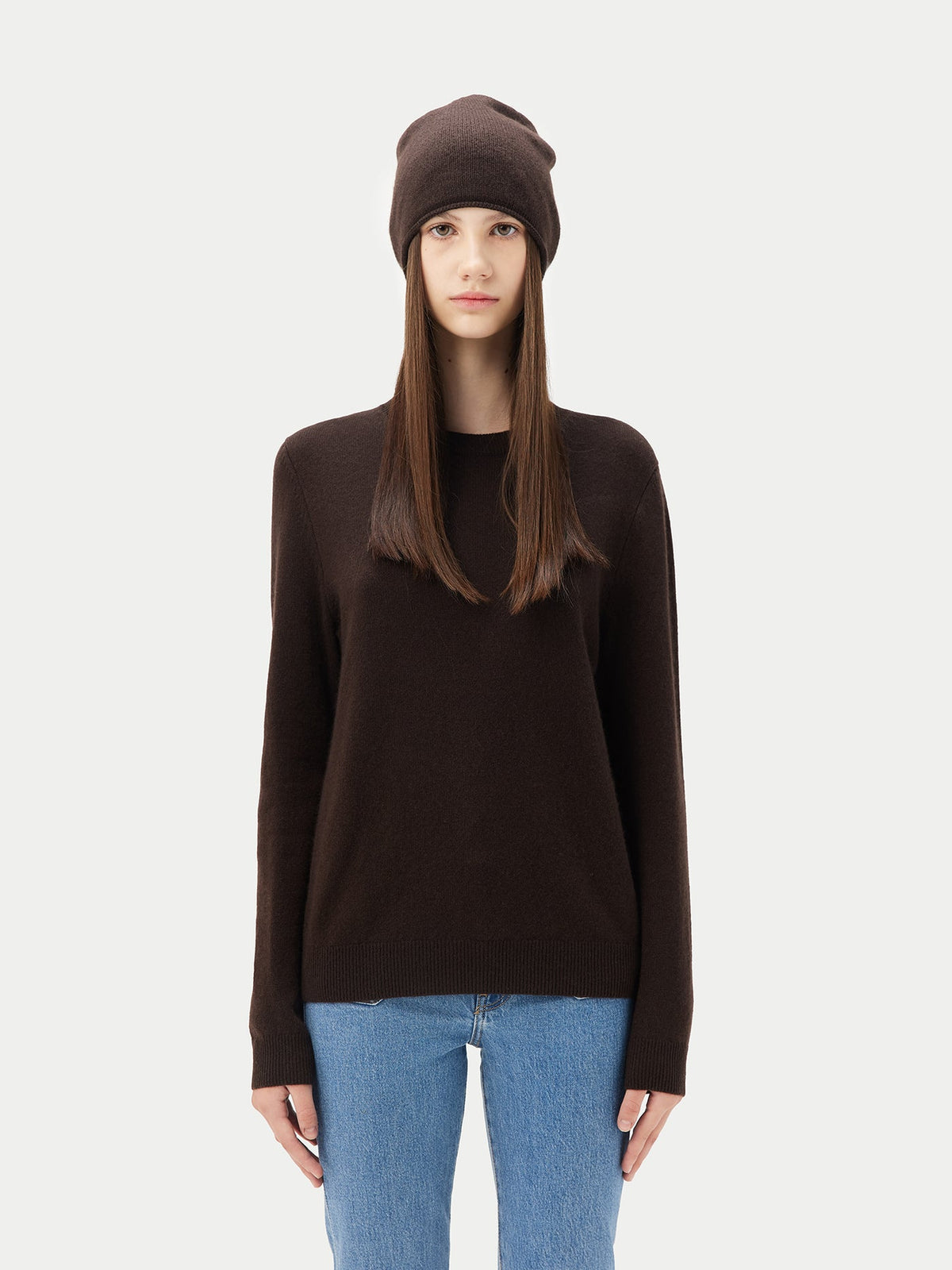 Cashmere Hat & Sweater Set — Umber Brown