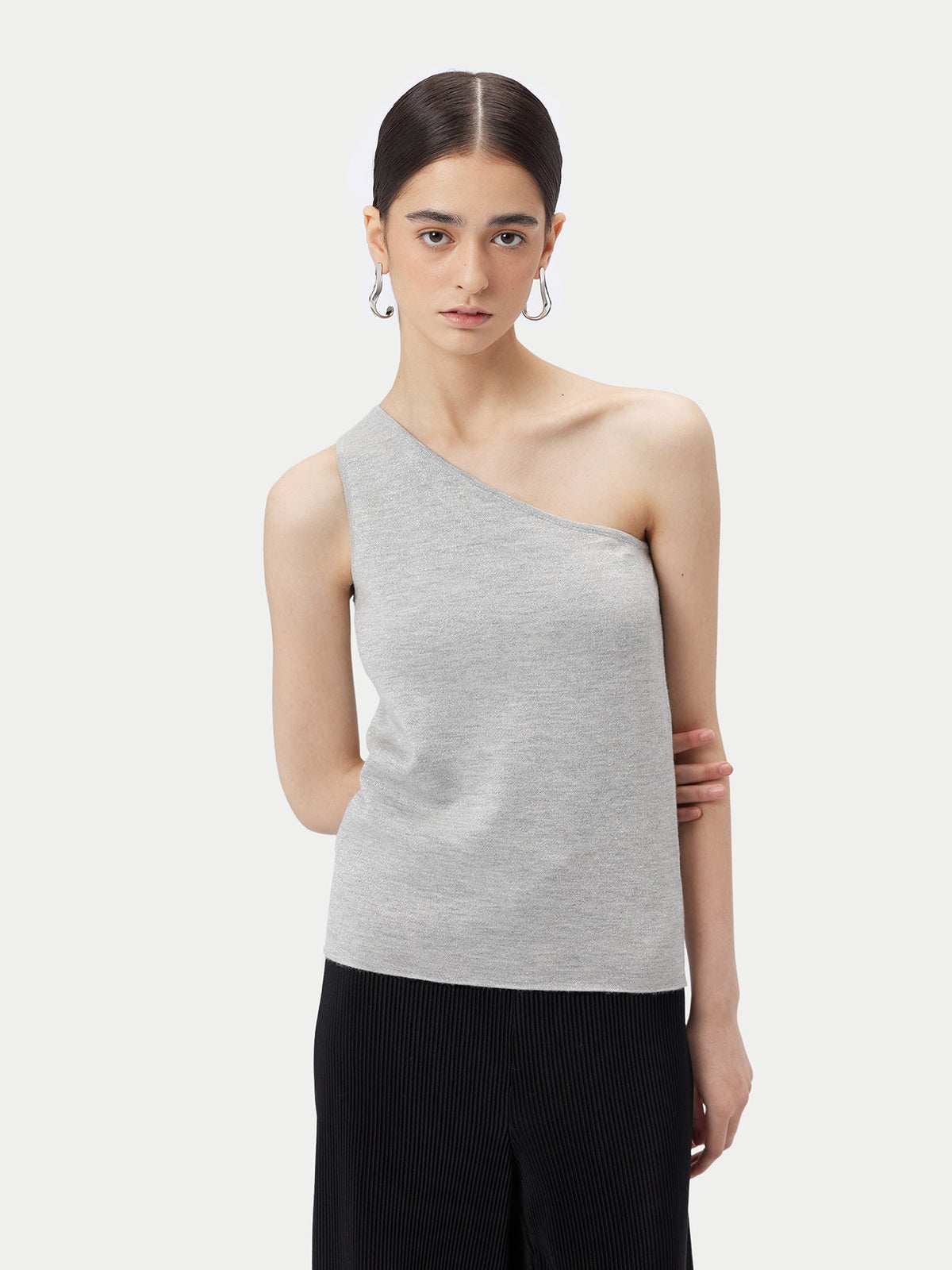 Cashmere Silk Sleeveless Asymmetric Top — Urban Gray