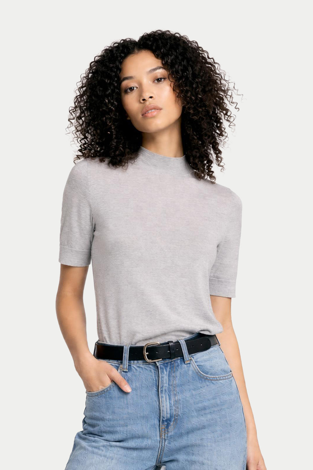 Cashmere Silk Shirt With High Neck — Urban Gray