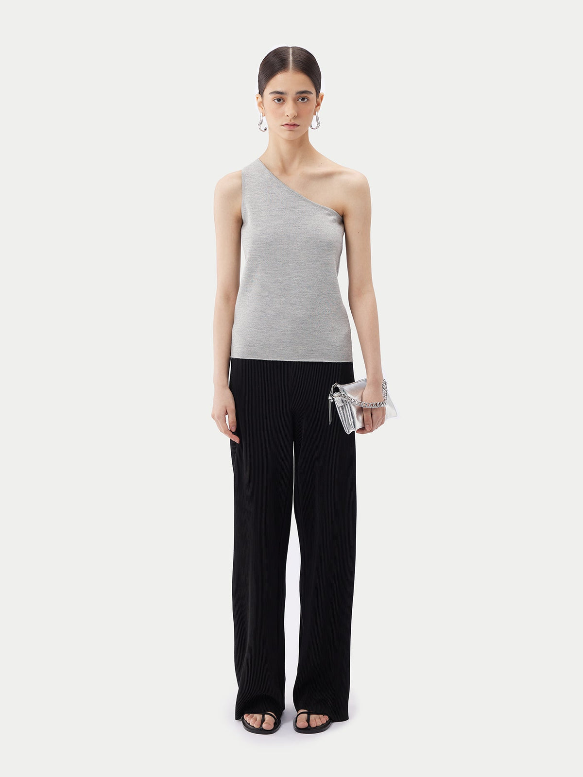 Cashmere Silk Sleeveless Asymmetric Top — Urban Gray