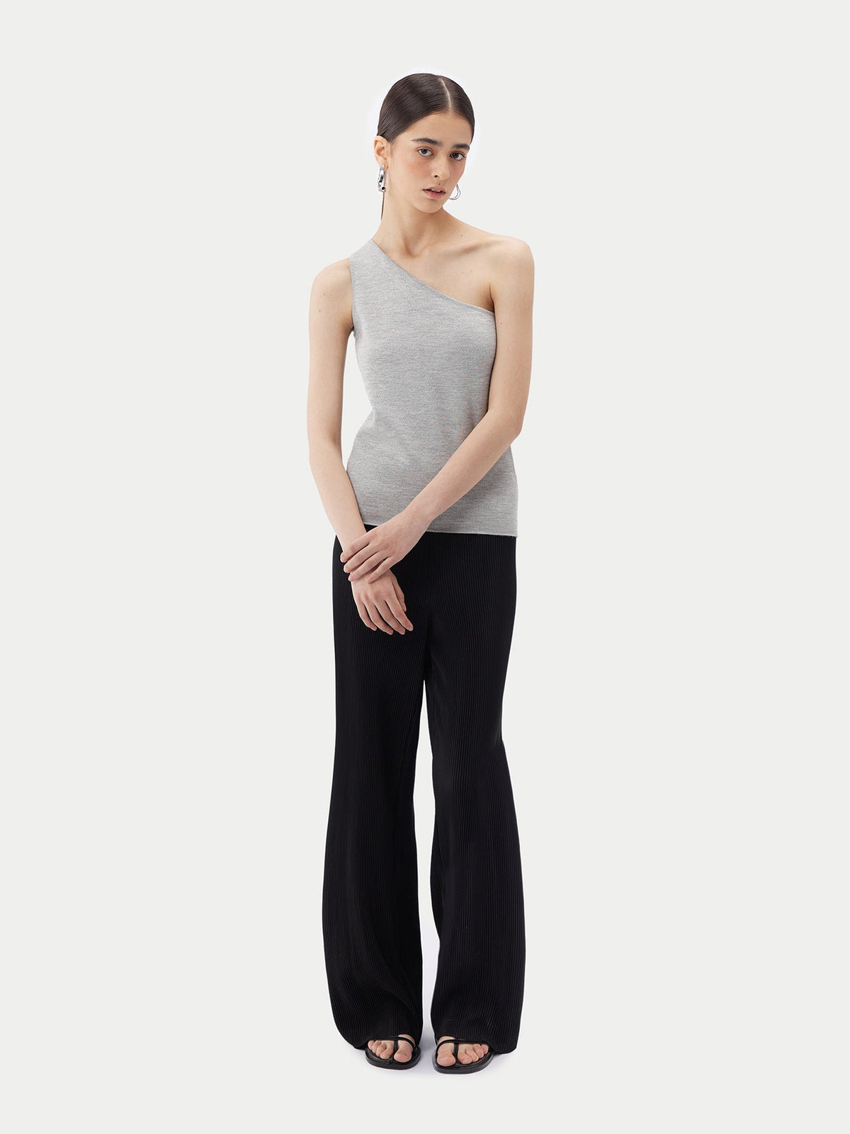 Cashmere Silk Sleeveless Asymmetric Top — Urban Gray