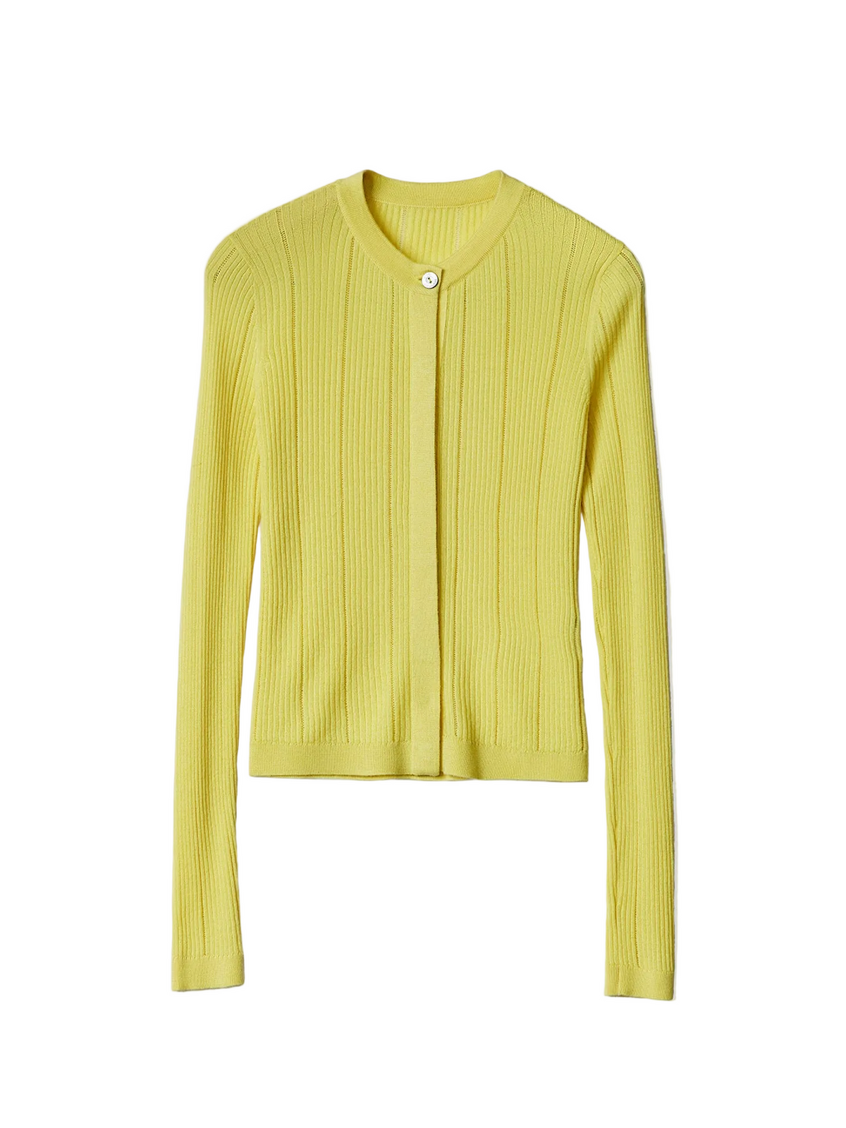 Hidden Button-front Cashmere Silk Cardigan — Vivid Yellow