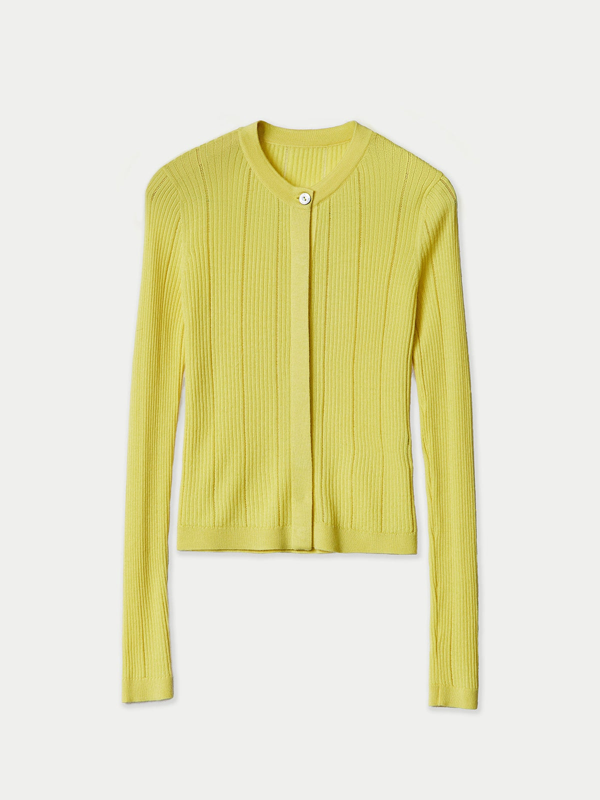 Hidden Button-front Cashmere Silk Cardigan — Vivid Yellow