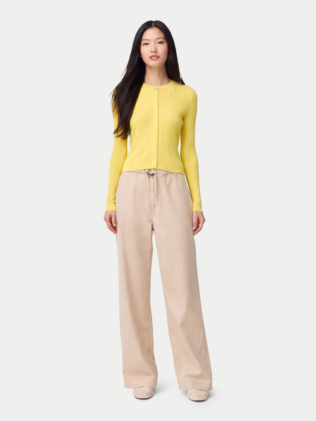 Hidden Button-front Cashmere Silk Cardigan — Vivid Yellow