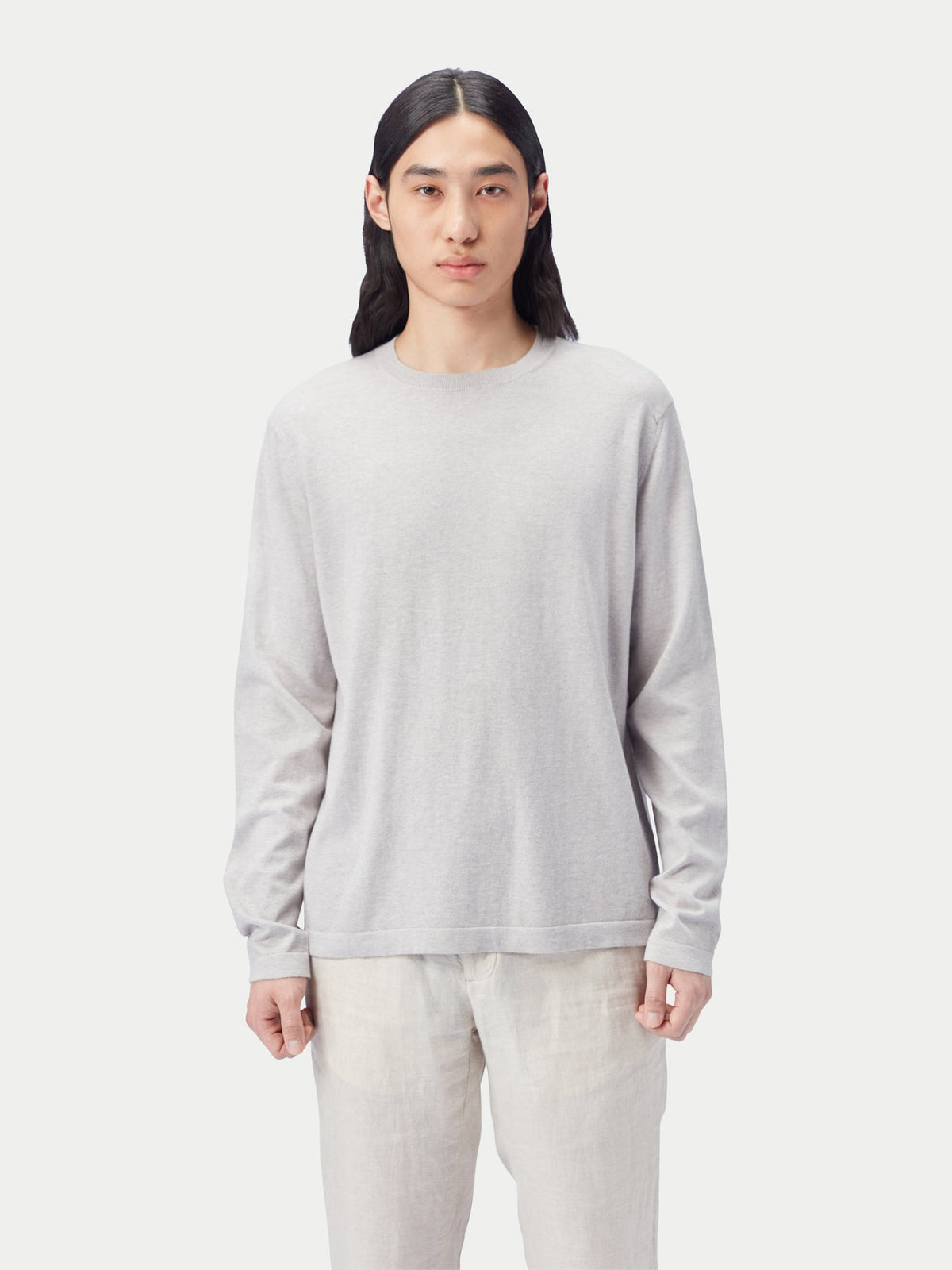 Men's Crewneck Cotton Silk Cashmere Blend Sweater — Warm Light