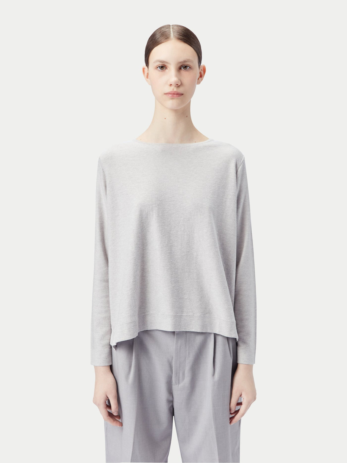 Boatneck Cotton Silk Cashmere Blend Sweater — Warm Light