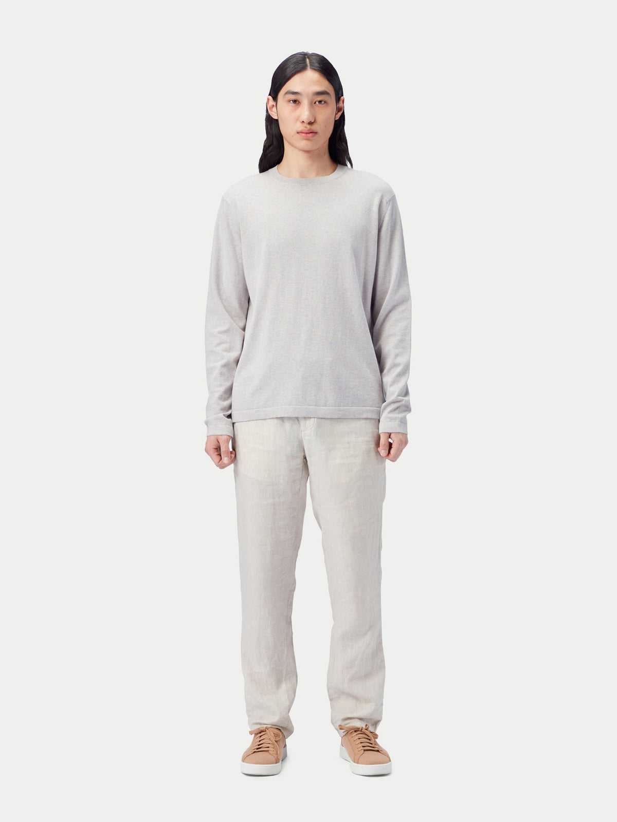 Men's Crewneck Cotton Silk Cashmere Blend Sweater — Warm Light