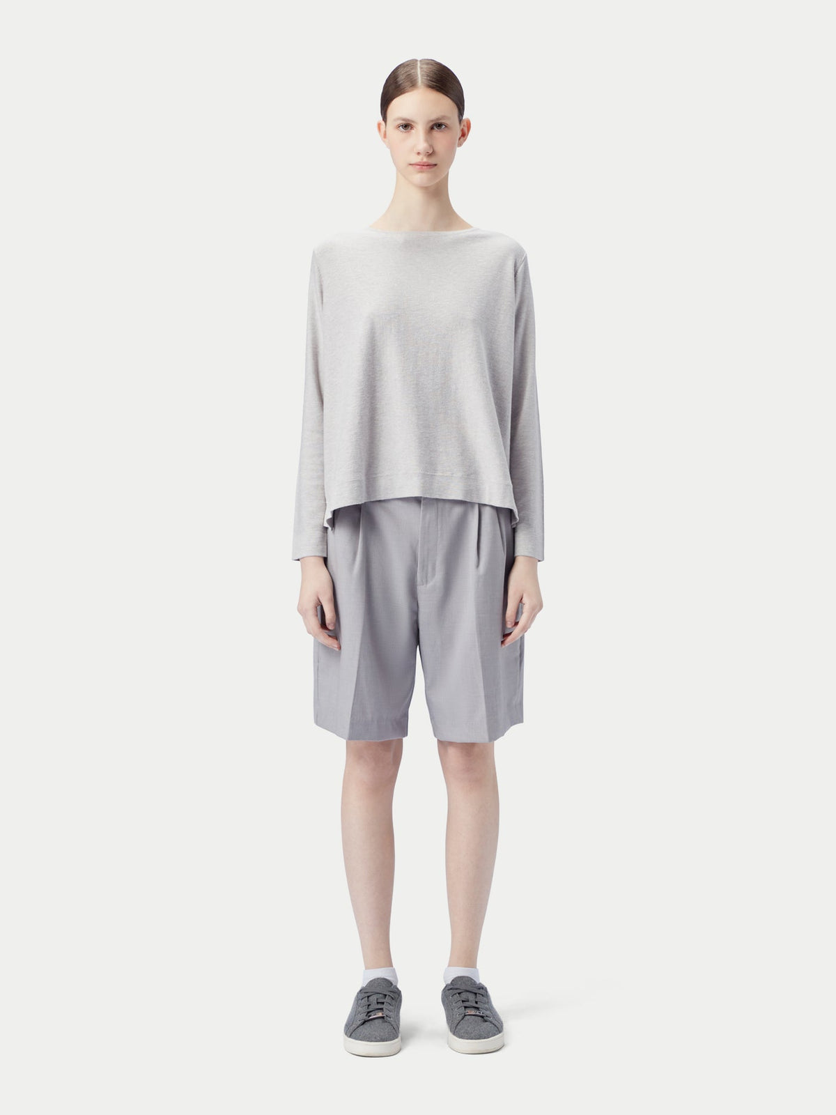 Boatneck Cotton Silk Cashmere Blend Sweater — Warm Light