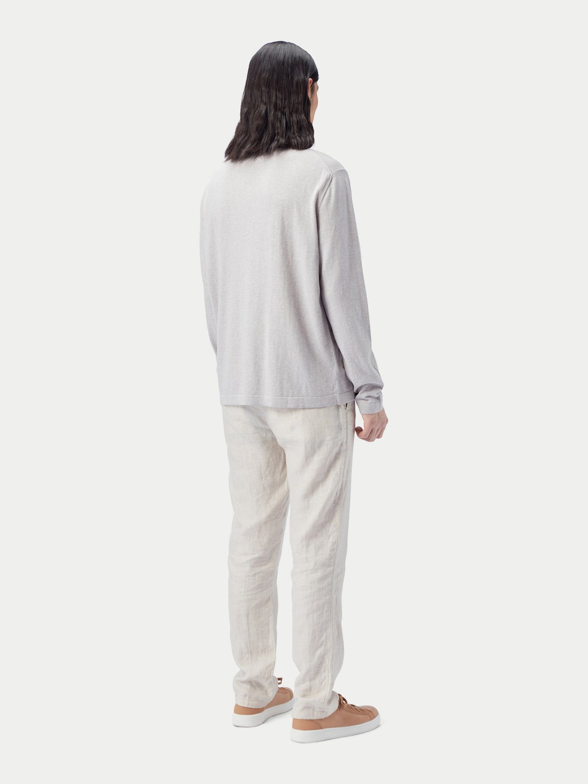 Men's Crewneck Cotton Silk Cashmere Blend Sweater — Warm Light