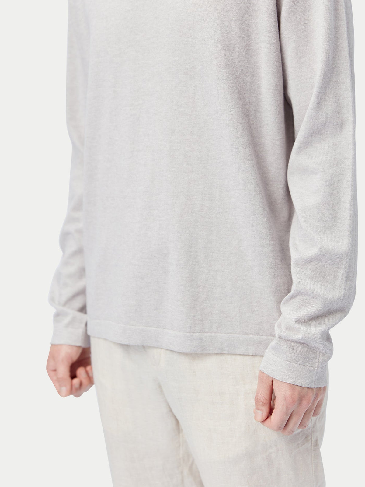 Men's Crewneck Cotton Silk Cashmere Blend Sweater — Warm Light