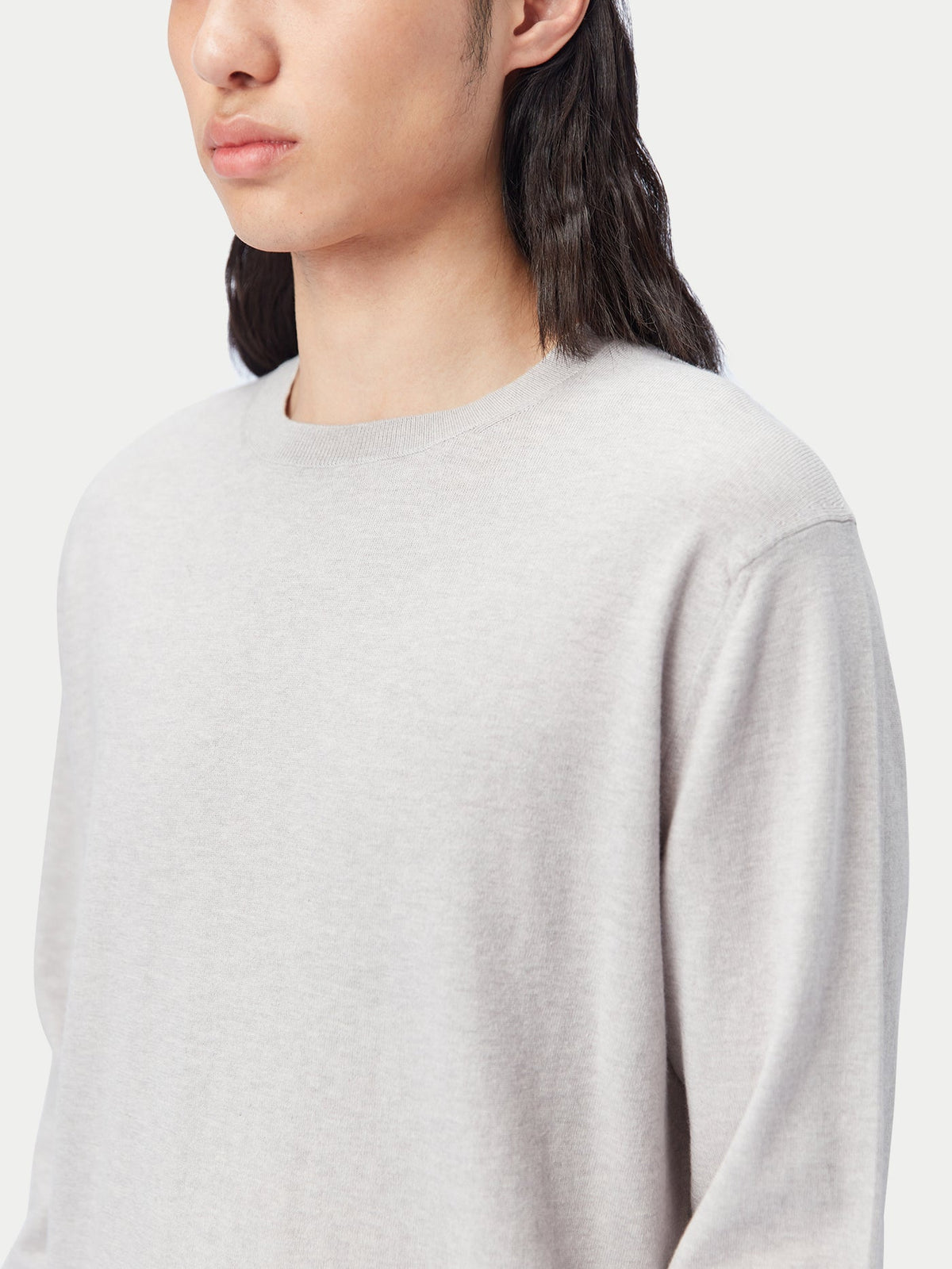 Men's Crewneck Cotton Silk Cashmere Blend Sweater — Warm Light