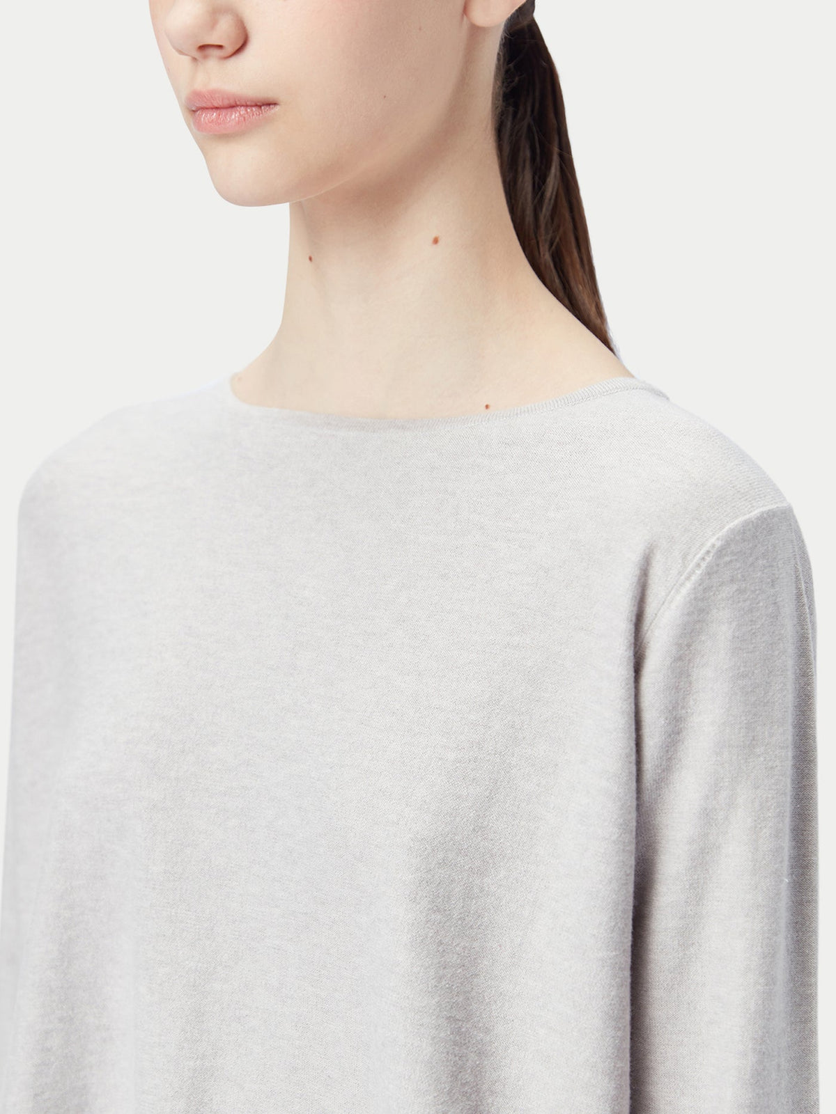 Boatneck Cotton Silk Cashmere Blend Sweater — Warm Light