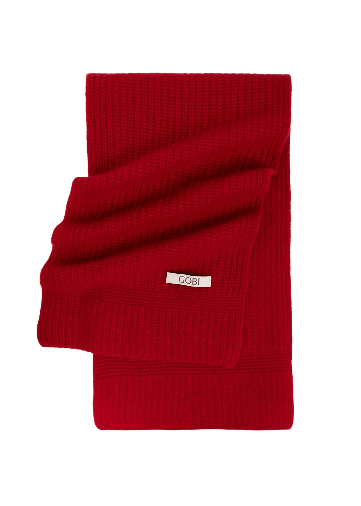 Wide Rib Knit Scarf — Warm Red