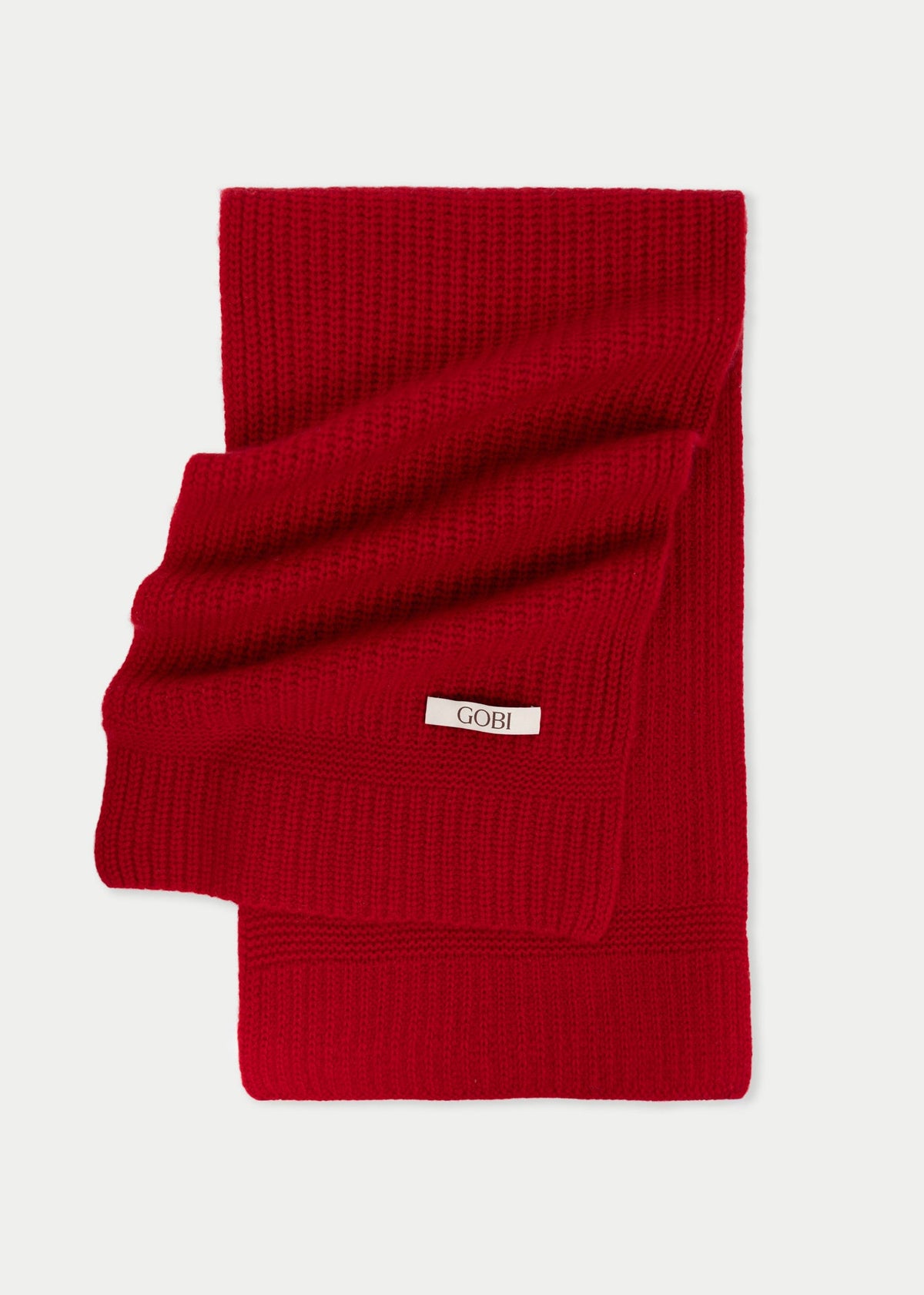 Wide Rib Knit Scarf — Warm Red