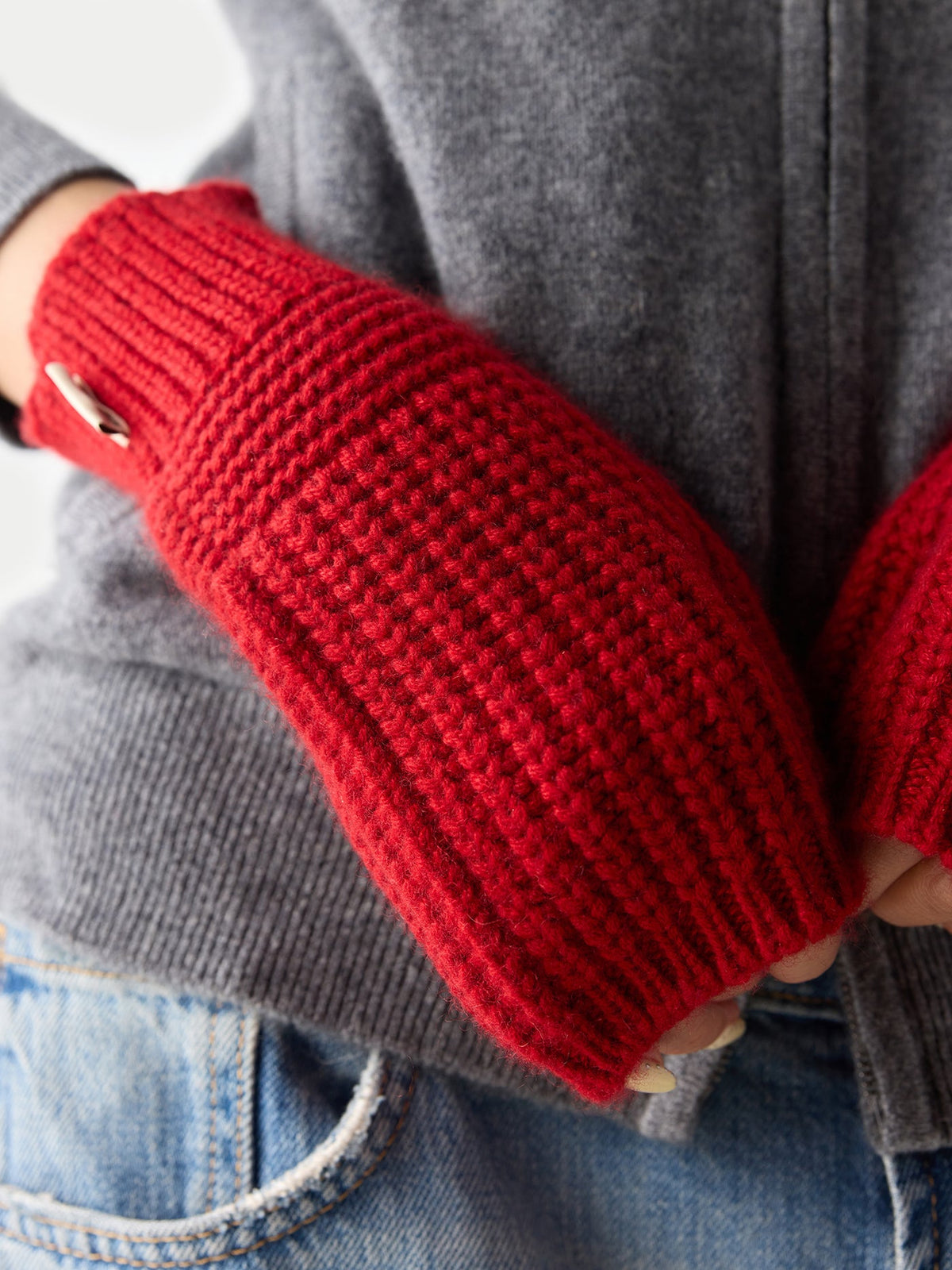 Rib-knit Cashmere Gloves — Warm Red