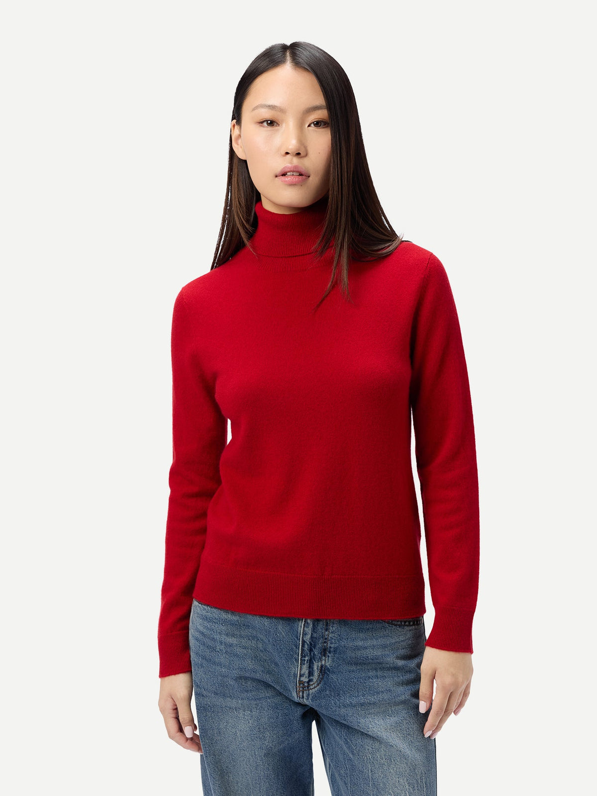 Timeless Cashmere Turtleneck Sweater — Warm Red