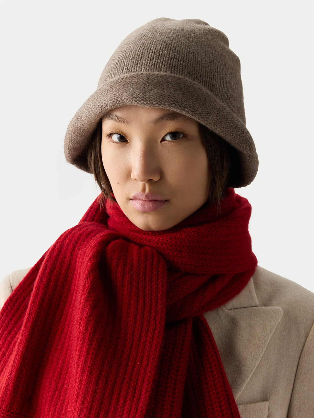 Wide Rib Knit Scarf — Warm Red