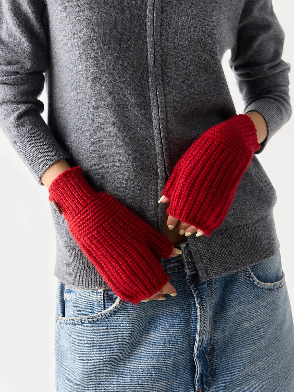 Rib-knit Cashmere Gloves — Warm Red