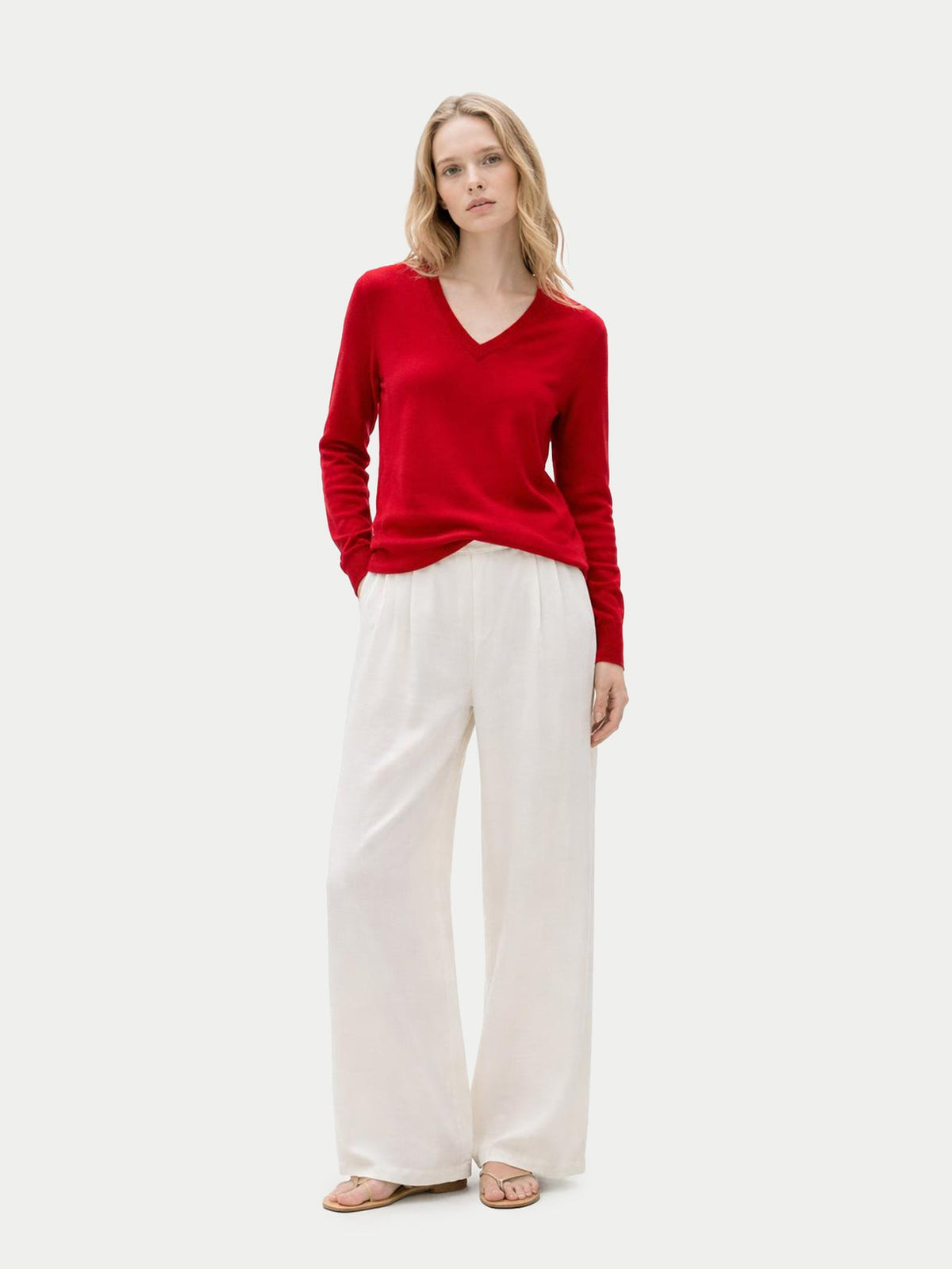 Timeless Cashmere V-neck Sweater — Warm Red