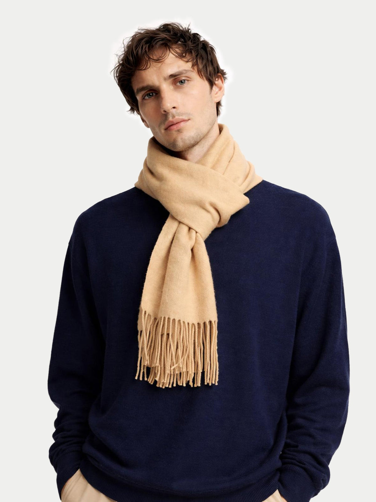 Cashmere Fringed Scarf — Warm Sand