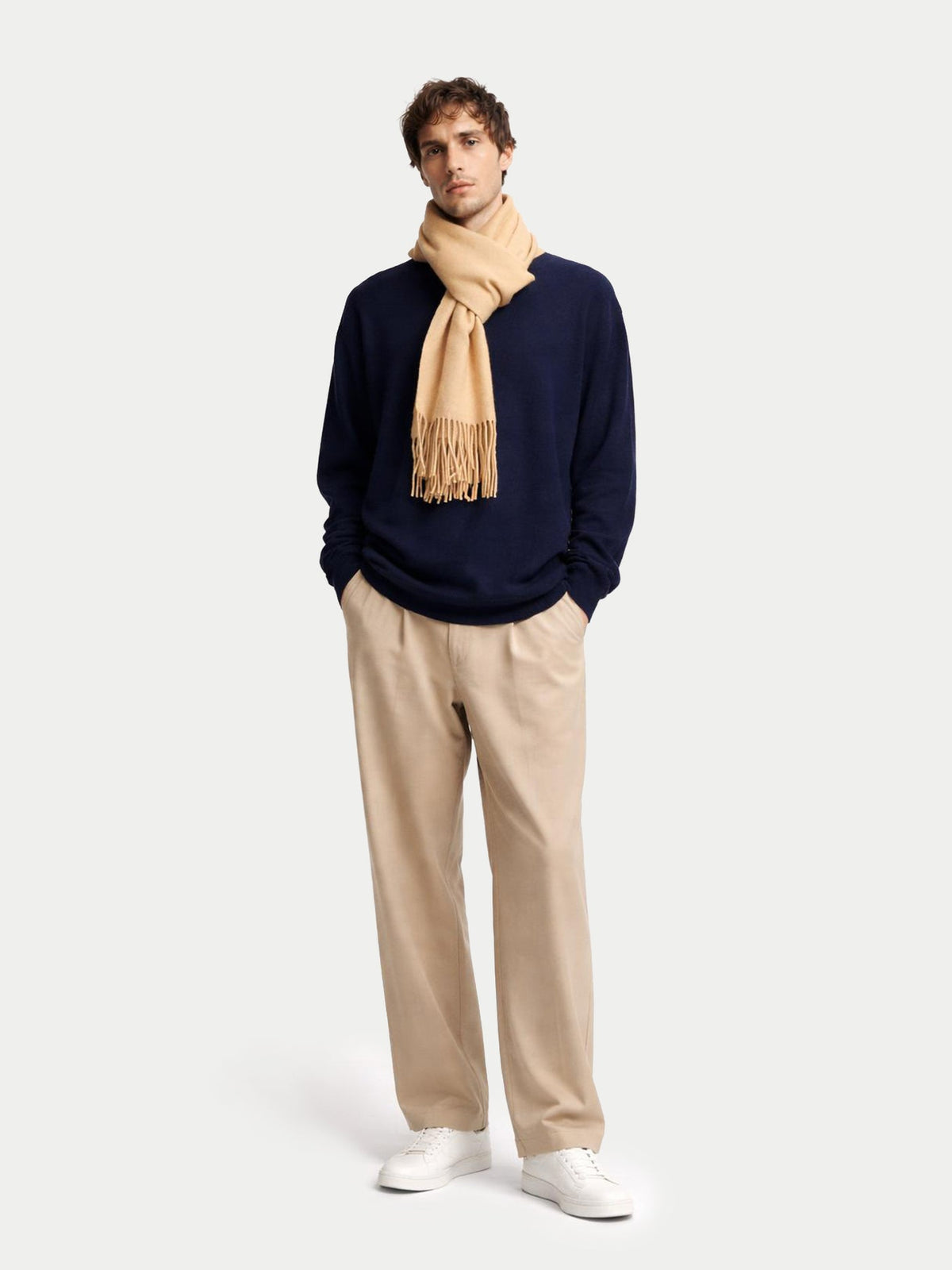 Cashmere Fringed Scarf — Warm Sand