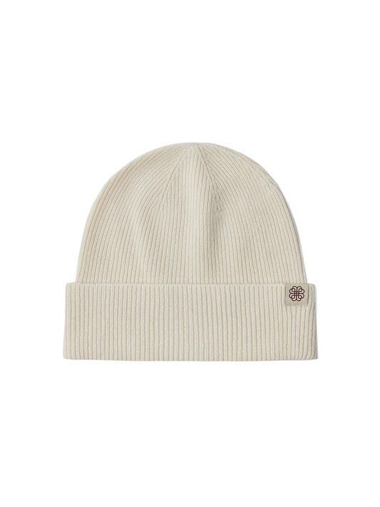 Cashmere Rib Knit Beanie — White
