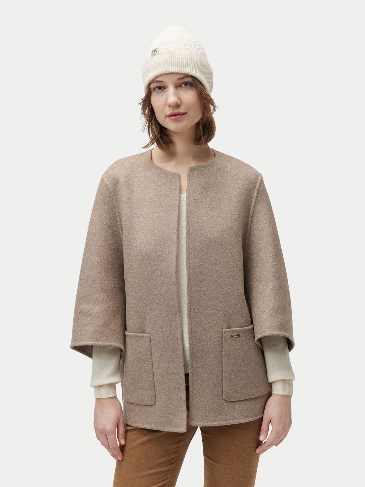 Cashmere Rib Knit Beanie — White