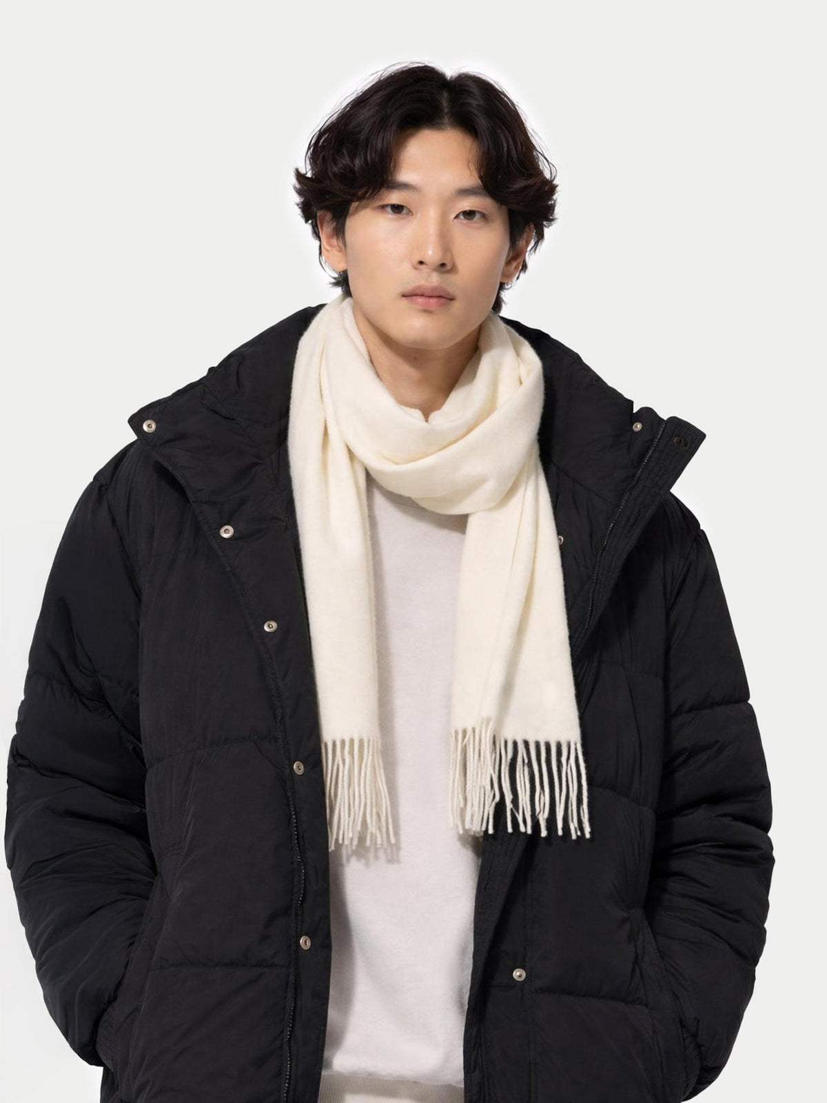 Cashmere Fringed Scarf — White